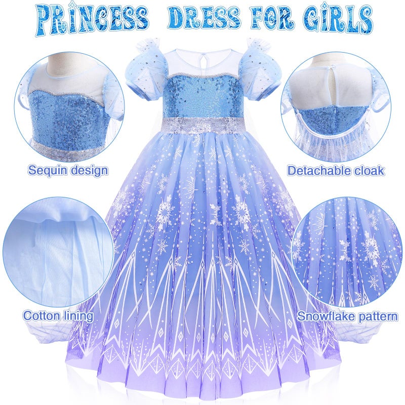 G.C Girls Light Up Elsa Costume Dress Princess Dress Up Clothes with Cape Toddler Kids Wig Crown Halloween Cosplay - Image 5